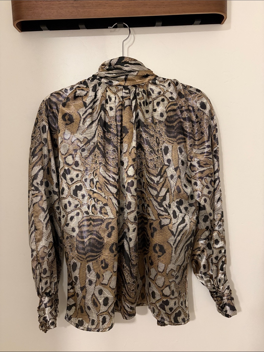 Long-Sleeve Animal Print Blouse in Brown and Black